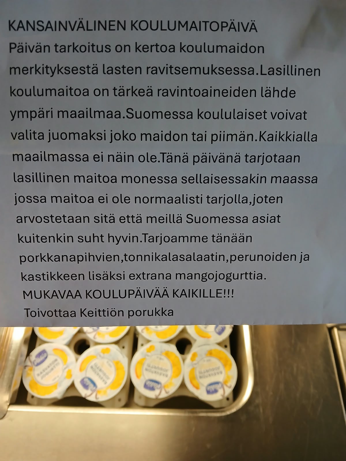Pyhännällä koulumaitopäivänä